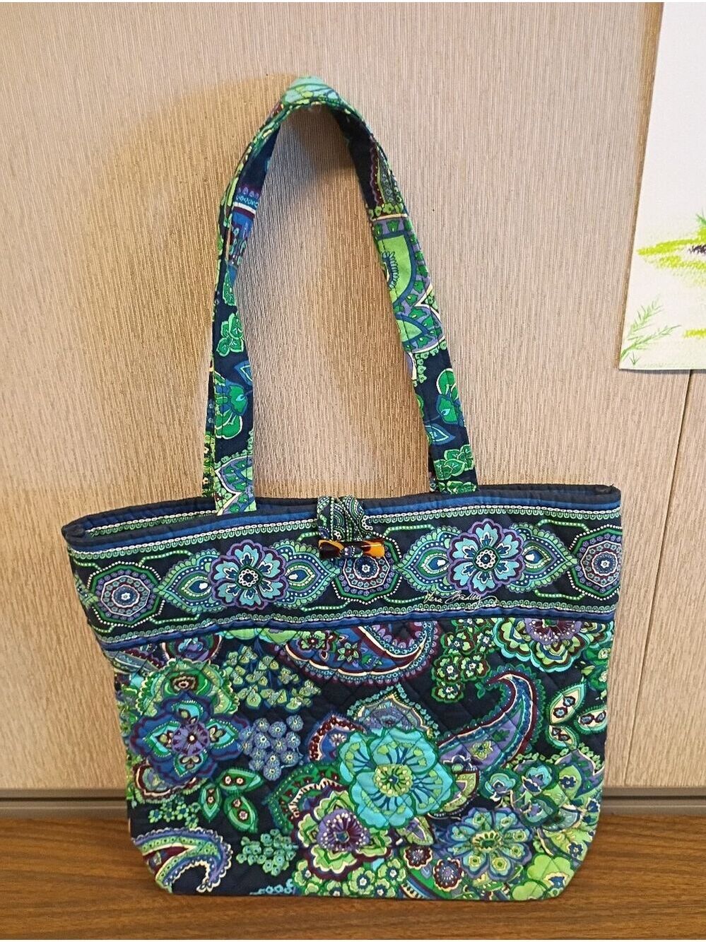 Vera Bradley Blue Rhapsody Retired Quilted Tote Shoulder Bag Floral Blue Green